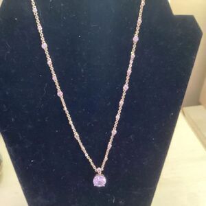 Fine Link Goldtone Crystal Necklace with Crystal Pendant